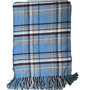 Pendleton Fringe 100% Wool Blanket Plaid Brown Aqua 71"x 55.5" USA Cabincore